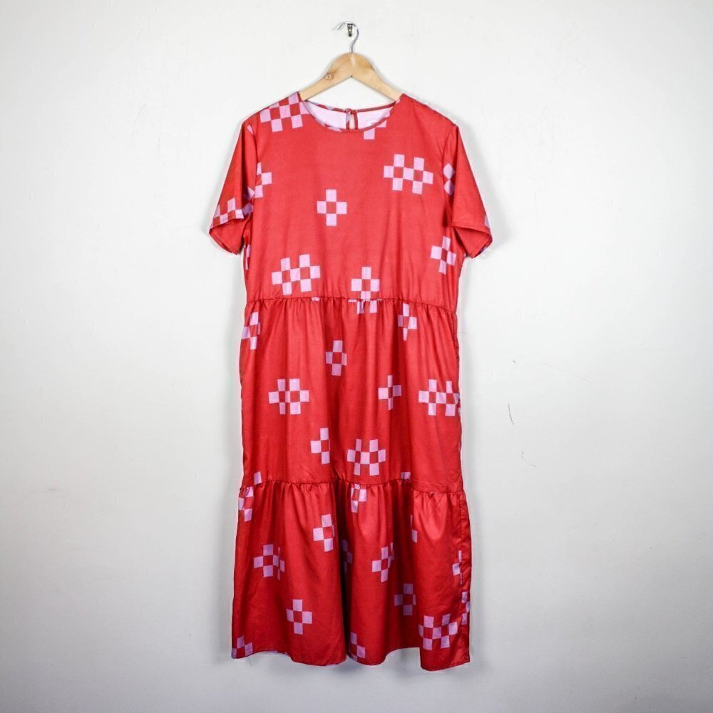 MissLook Geometric Print Shift Dress Salmo…